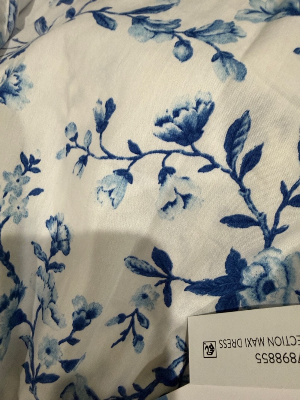 French Connection White Maxi ( or Midi) Dress with Blue Floral Print NWT LARGE - Picture 7 of 8